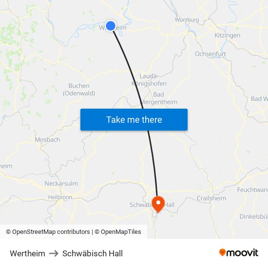 Wertheim to Schwäbisch Hall map