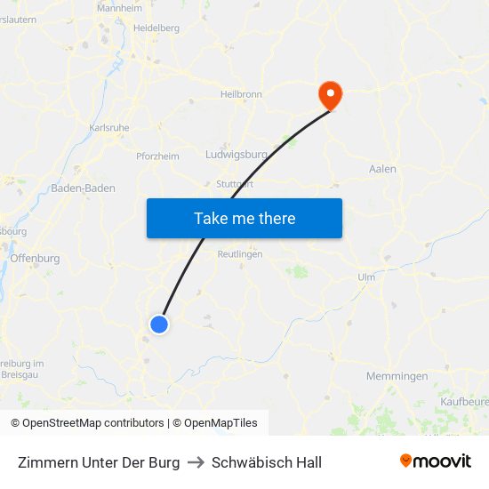 Zimmern Unter Der Burg to Schwäbisch Hall map