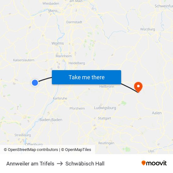 Annweiler am Trifels to Schwäbisch Hall map