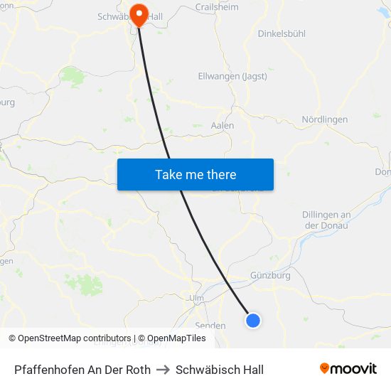 Pfaffenhofen An Der Roth to Schwäbisch Hall map