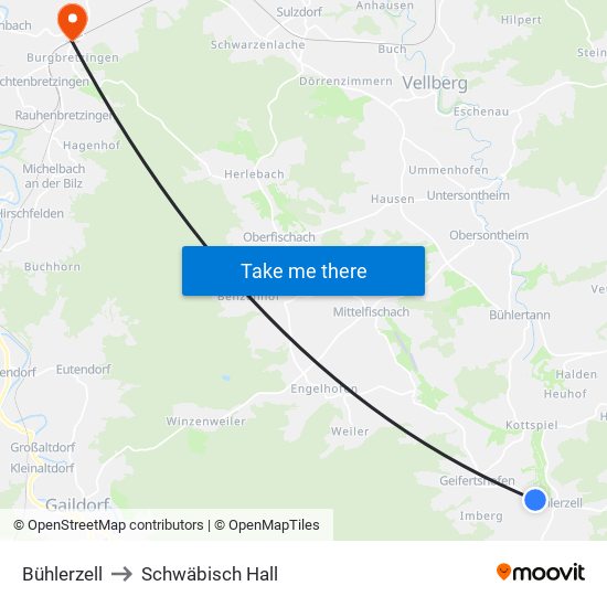Bühlerzell to Schwäbisch Hall map