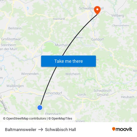 Baltmannsweiler to Schwäbisch Hall map