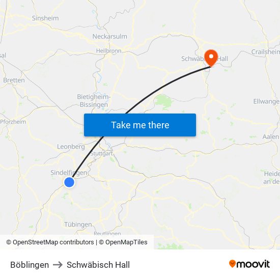 Böblingen to Schwäbisch Hall map