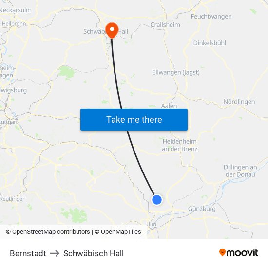 Bernstadt to Schwäbisch Hall map