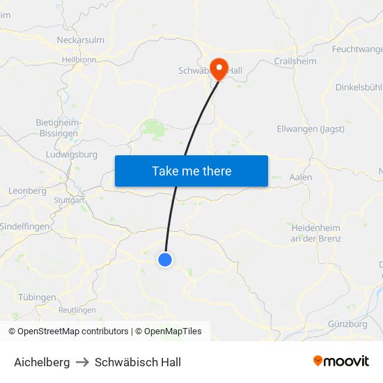 Aichelberg to Schwäbisch Hall map