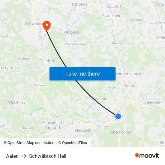 Aalen to Schwäbisch Hall map