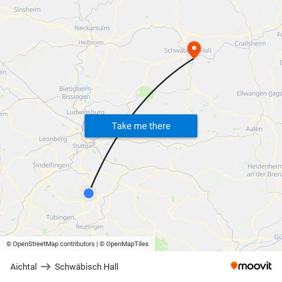 Aichtal to Schwäbisch Hall map