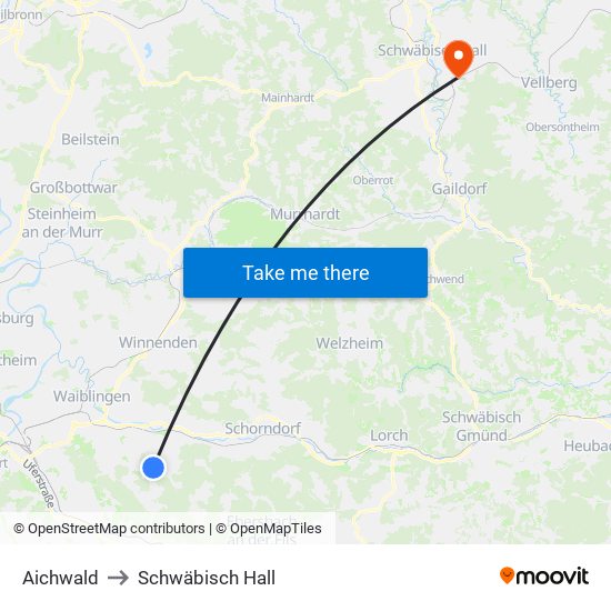 Aichwald to Schwäbisch Hall map