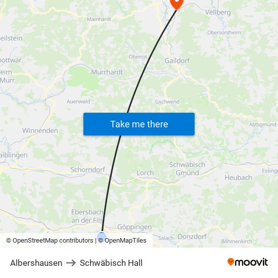 Albershausen to Schwäbisch Hall map