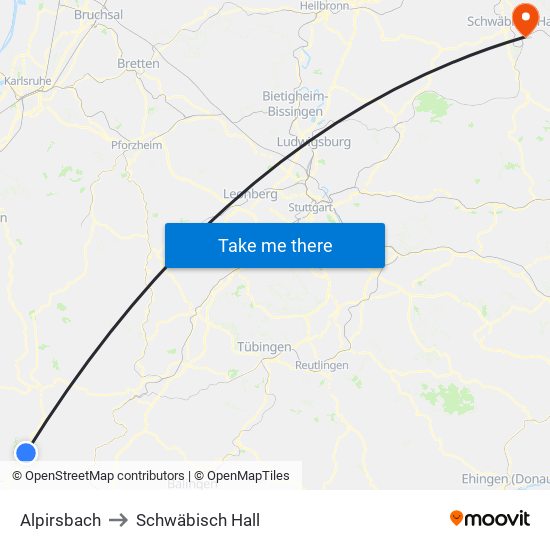 Alpirsbach to Schwäbisch Hall map