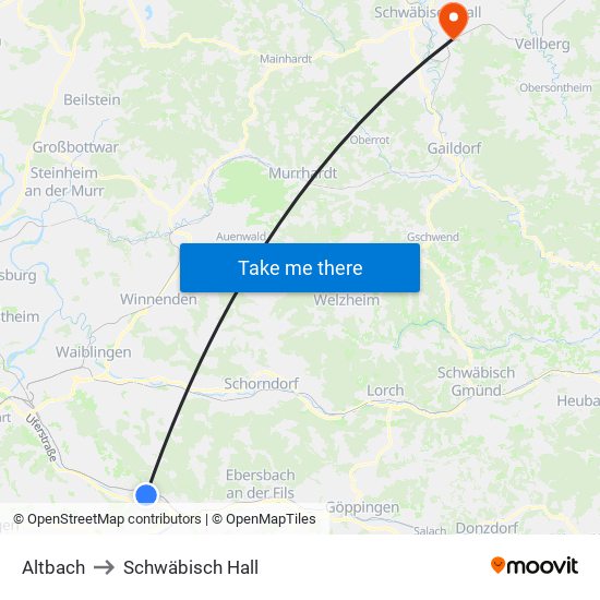 Altbach to Schwäbisch Hall map