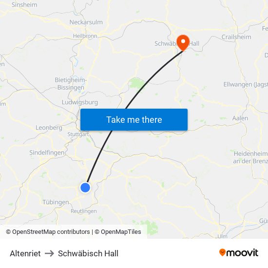 Altenriet to Schwäbisch Hall map