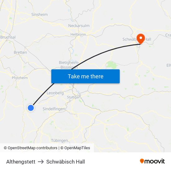 Althengstett to Schwäbisch Hall map