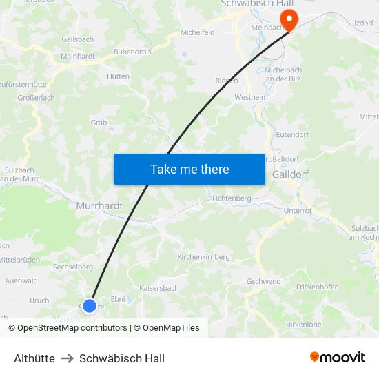 Althütte to Schwäbisch Hall map