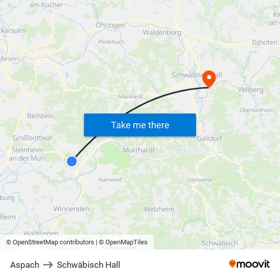 Aspach to Schwäbisch Hall map