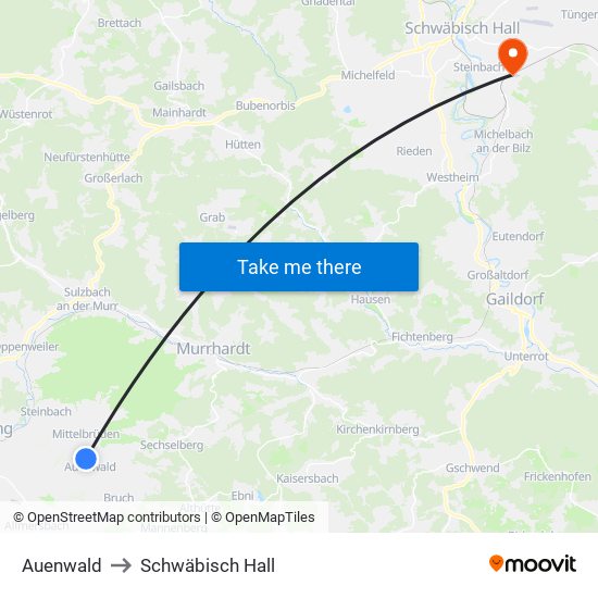 Auenwald to Schwäbisch Hall map