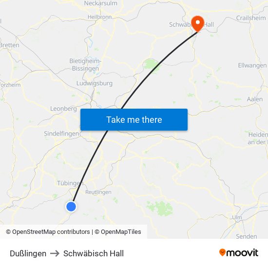 Dußlingen to Schwäbisch Hall map