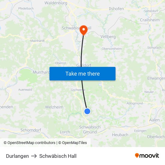 Durlangen to Schwäbisch Hall map