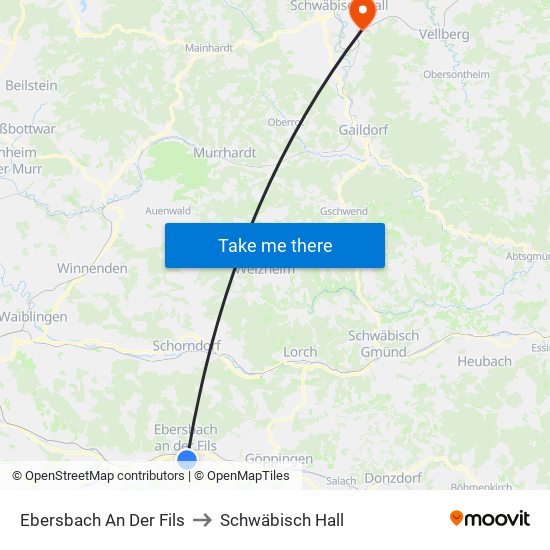 Ebersbach An Der Fils to Schwäbisch Hall map