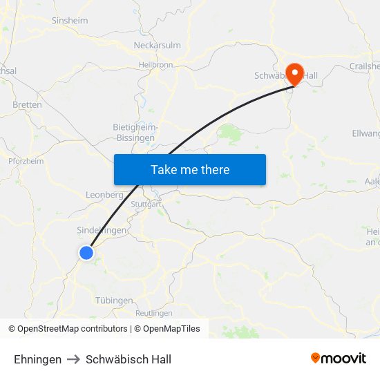 Ehningen to Schwäbisch Hall map