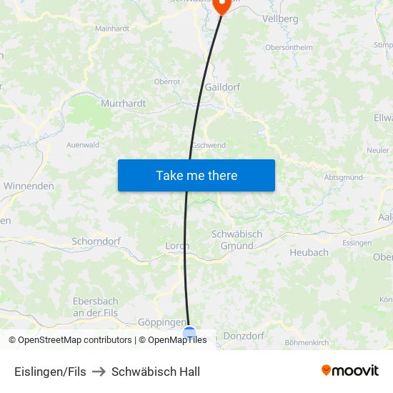 Eislingen/Fils to Schwäbisch Hall map