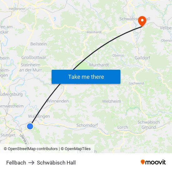 Fellbach to Schwäbisch Hall map