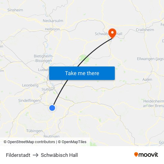 Filderstadt to Schwäbisch Hall map