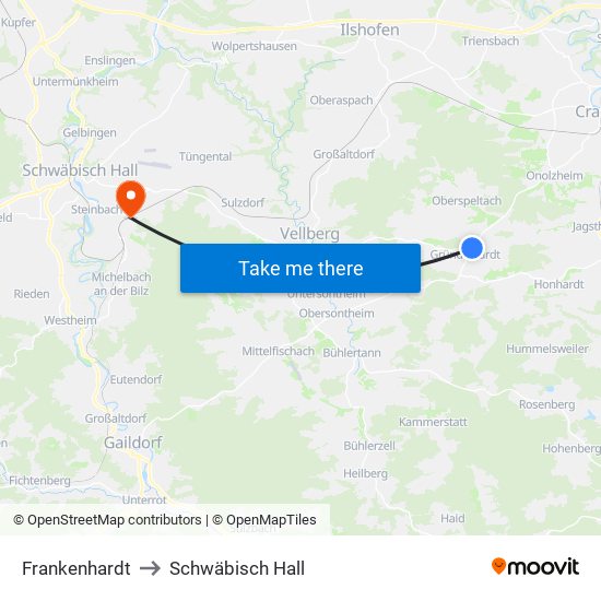 Frankenhardt to Schwäbisch Hall map