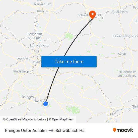 Eningen Unter Achalm to Schwäbisch Hall map
