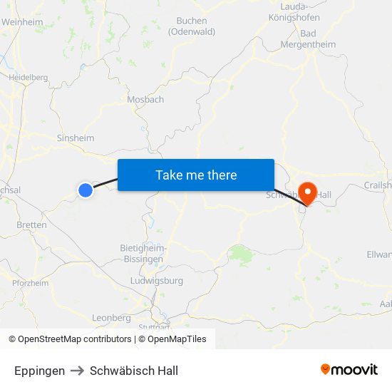 Eppingen to Schwäbisch Hall map
