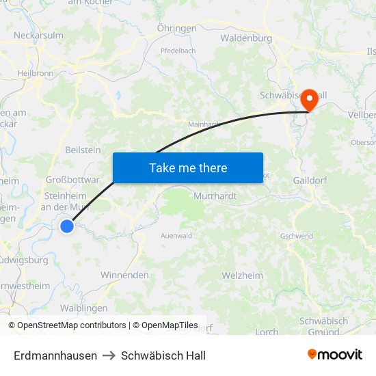 Erdmannhausen to Schwäbisch Hall map