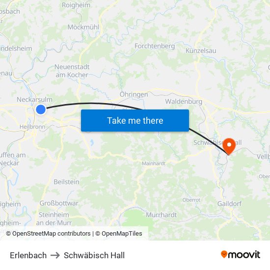 Erlenbach to Schwäbisch Hall map