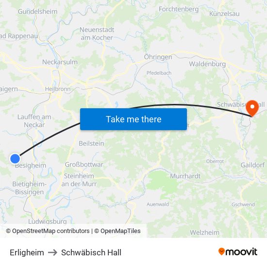 Erligheim to Schwäbisch Hall map