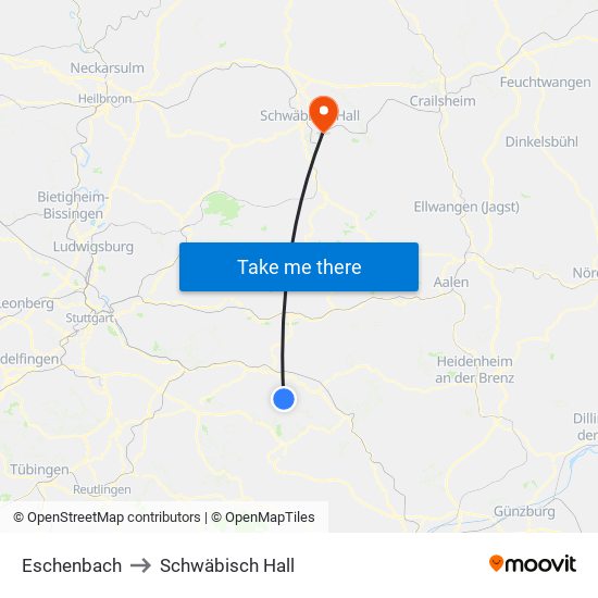 Eschenbach to Schwäbisch Hall map