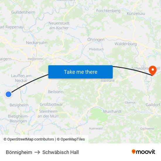 Bönnigheim to Schwäbisch Hall map