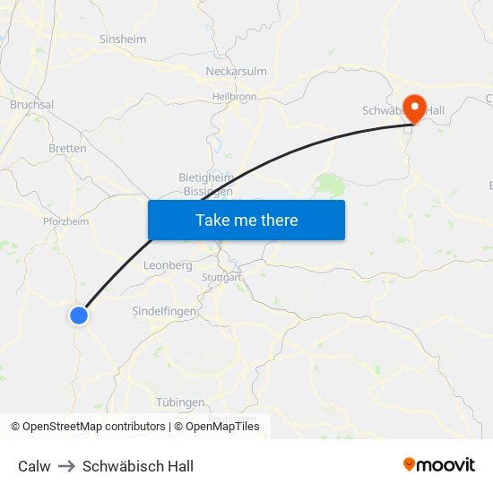 Calw to Schwäbisch Hall map