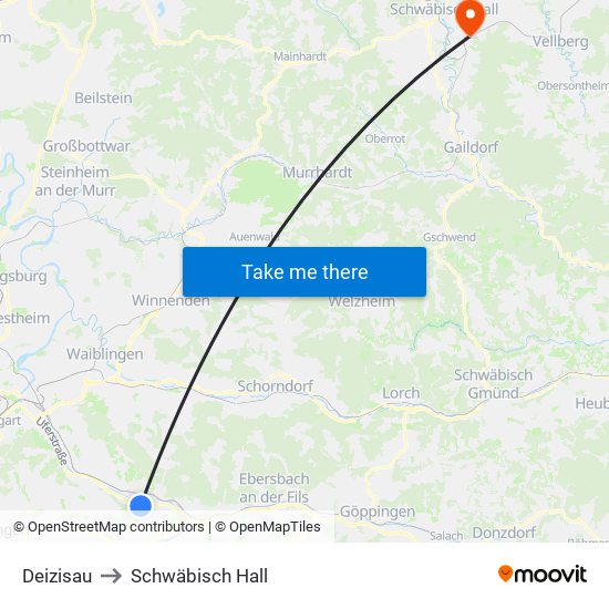 Deizisau to Schwäbisch Hall map