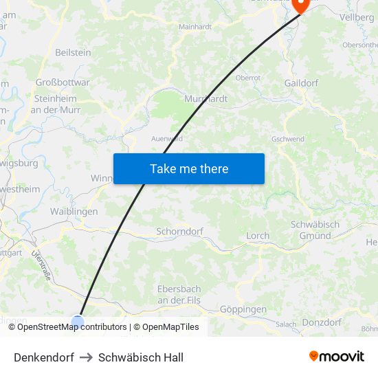 Denkendorf to Schwäbisch Hall map