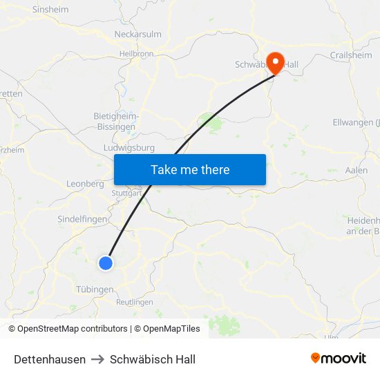 Dettenhausen to Schwäbisch Hall map