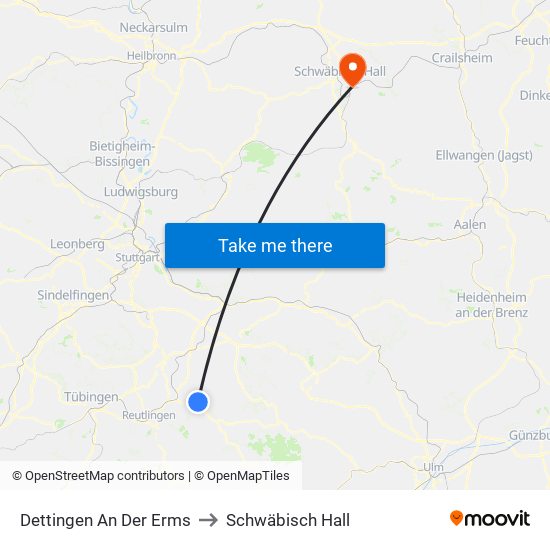 Dettingen An Der Erms to Schwäbisch Hall map