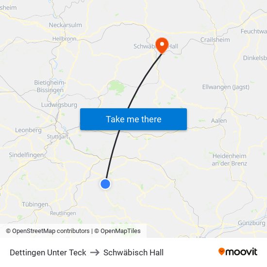 Dettingen Unter Teck to Schwäbisch Hall map