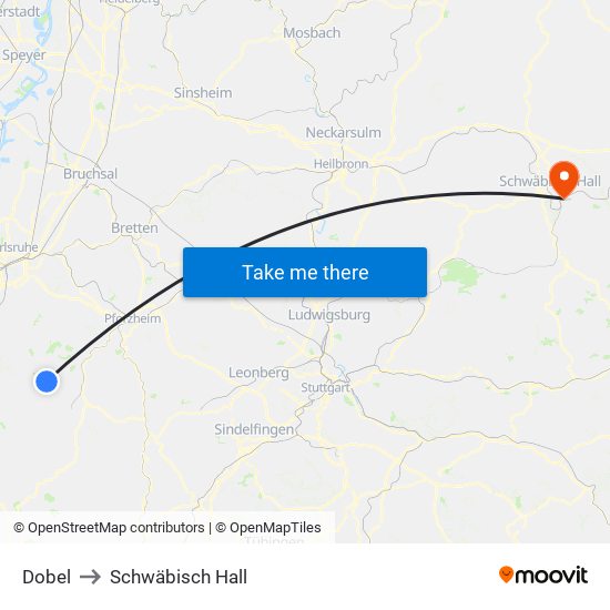 Dobel to Schwäbisch Hall map