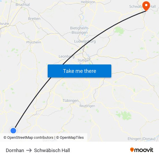 Dornhan to Schwäbisch Hall map