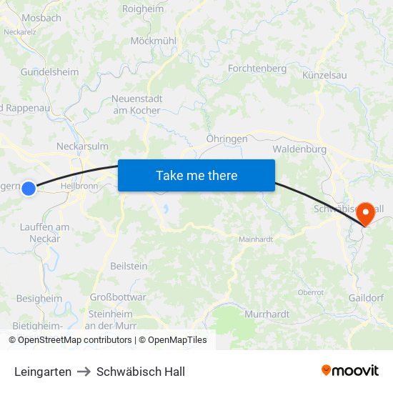 Leingarten to Schwäbisch Hall map