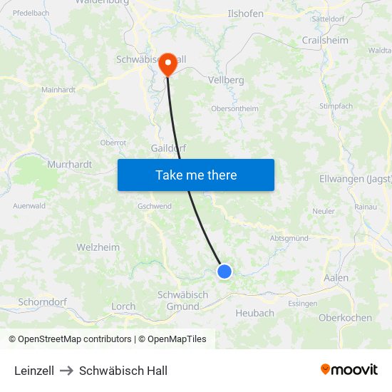 Leinzell to Schwäbisch Hall map