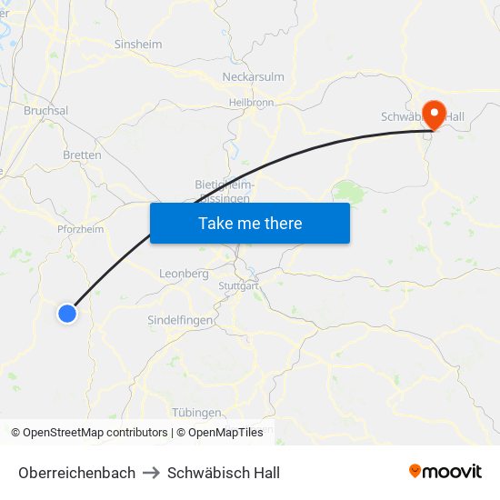 Oberreichenbach to Schwäbisch Hall map