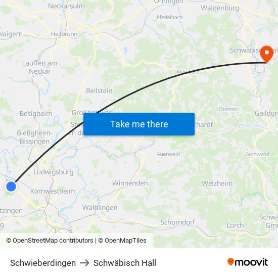 Schwieberdingen to Schwäbisch Hall map