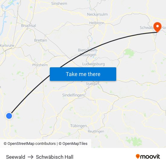 Seewald to Schwäbisch Hall map