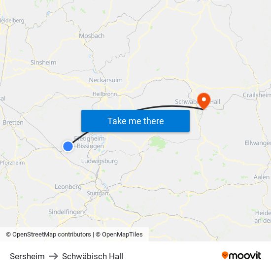 Sersheim to Schwäbisch Hall map