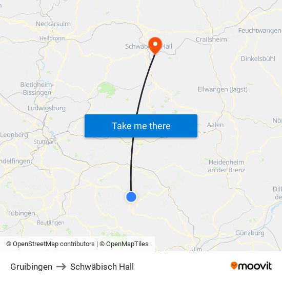 Gruibingen to Schwäbisch Hall map